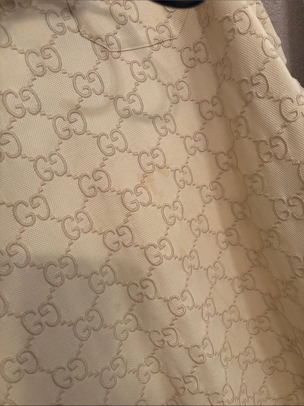AUTHENTIC Gucci Beige GG Embossed Monogram Polo Shirt Button Up XL